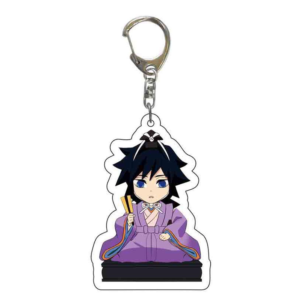 QUINTON Gantungan Kunci Demon Slayer Tanjirou Nezuko Kimetsu No Yaiba Figurine Model Scultures Kyoujurou Key Ring