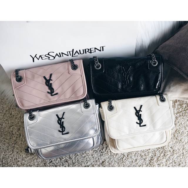 Ready Sisa Beige   Ysl Niki Baby In Vintage Leather Flap Bag Semprem Authentic