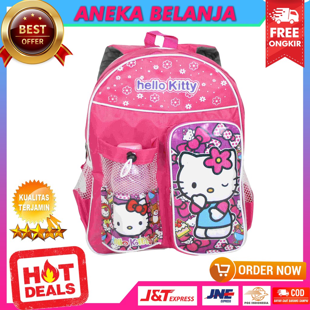 FREE BOTOL MINUM Tas Ransel Khusus Anak Cewek Gambar Hello Kitty Pink Tas Sekolah Fashionable Trendy