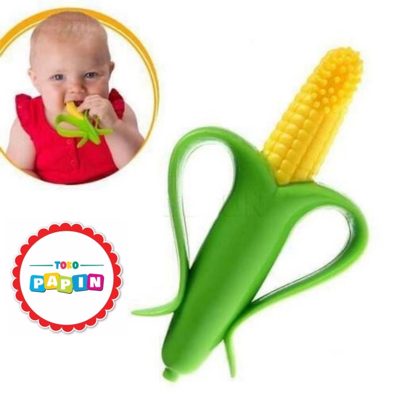 TokoPapin Sikat lidah gigi gusi anak bayi jagung pisang teether gigitan silikon silicone bayi lembut aman