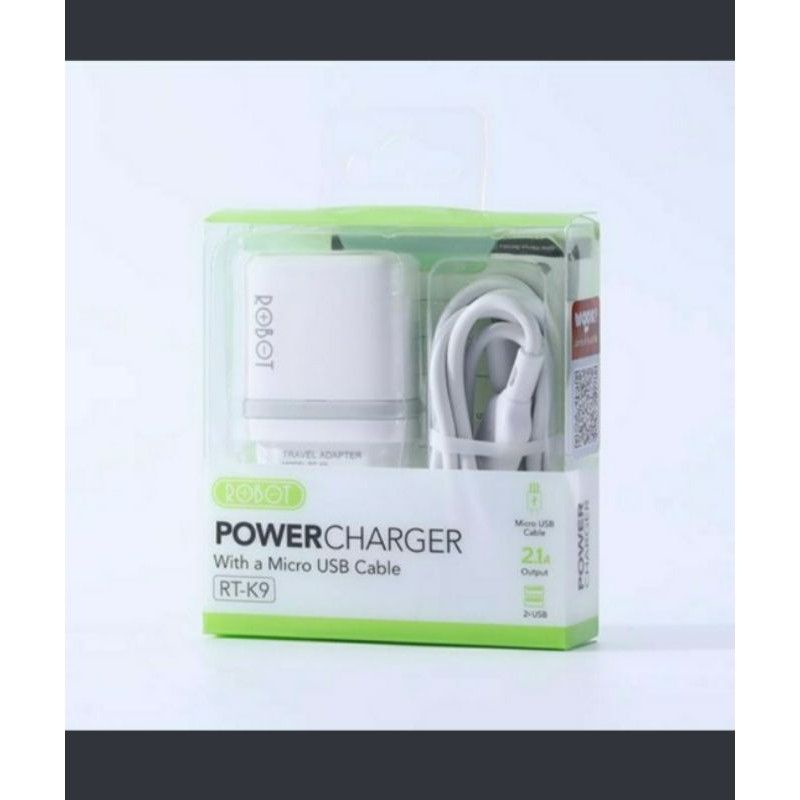 CHARGER ROBOT RT-K9 12W DUAL PORT 2.1A FREE CABLE MICRO USB MULTIPLE - PELANGI ACCESORIES 88