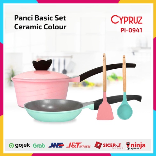 01 CYPRUZ Colour PI-0941 Panci Basic Set Cookware 5 Pcs Ceramic Diecast terbaik