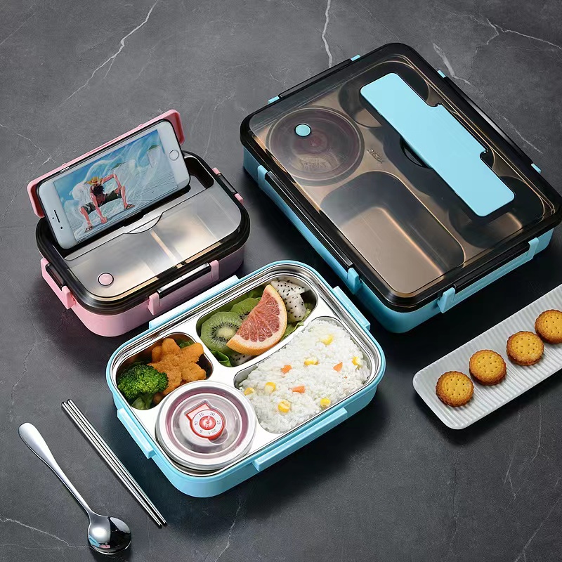 TEMPAT MAKAN Lunch Box Stainless + TAS Tahan Panas Dan Anti Tumpah + FREE SENDOK &amp; SUMPIT - SOSOYO