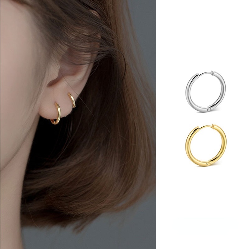 （1 Pcs）Anting Titanium Anti Karat Hypoallergenic Gaya Korea Minimalis Untuk Pria Dan Wanita