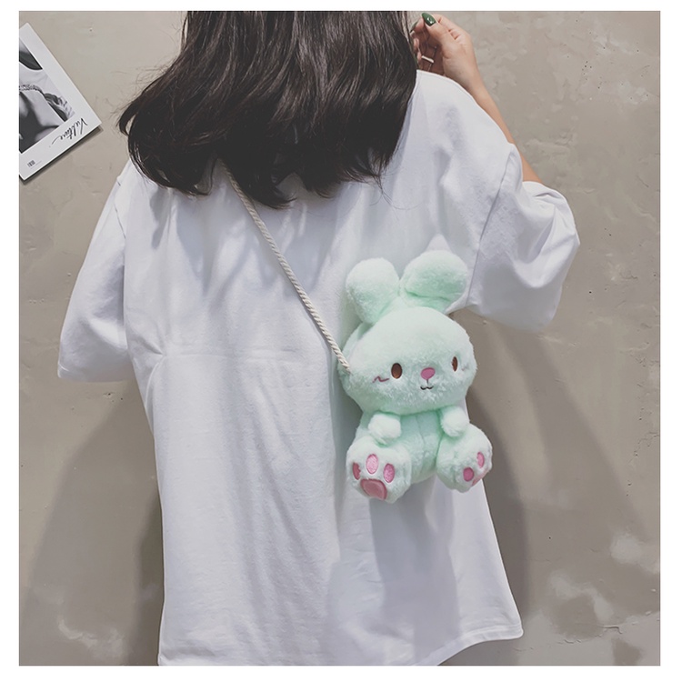 Tas Selempang bulu baby bunny lucu imut gemoy Wanita Baru Boneka Kasual Tas Kepribadian Kartun kelinci bunny 2305