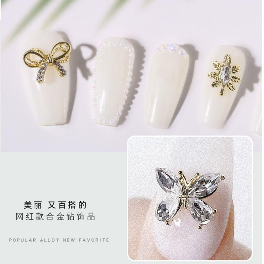 AUGUSTINA Agustin 3D Butterfly Nail Rhinestones 3D Beruang Pesona Kupu-Kupu Berlian Kristal Nail Art Dekorasi