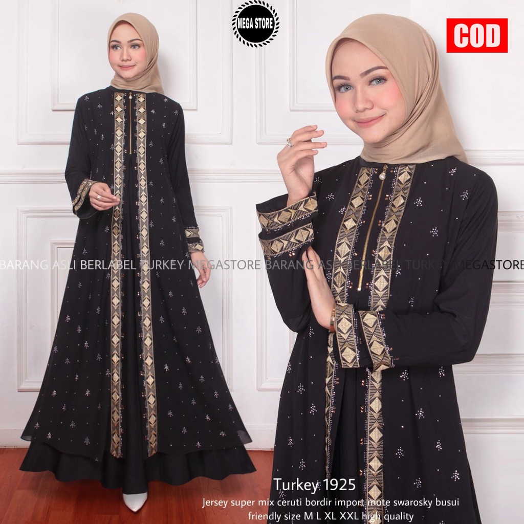 TURKEY 1925 Gamis Abaya Dress Dubai Arabian Style warna Hitam Wanita Ibu ibu Remaja Untuk Pesta Kond