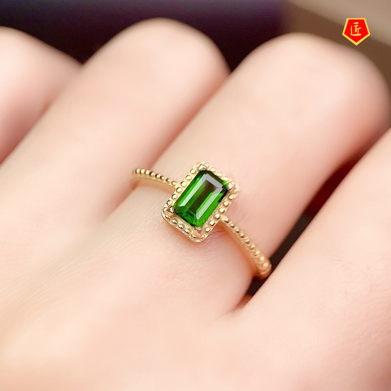 [Ready Stock]Simple Fashion 18K Gold Emerald Open Ring