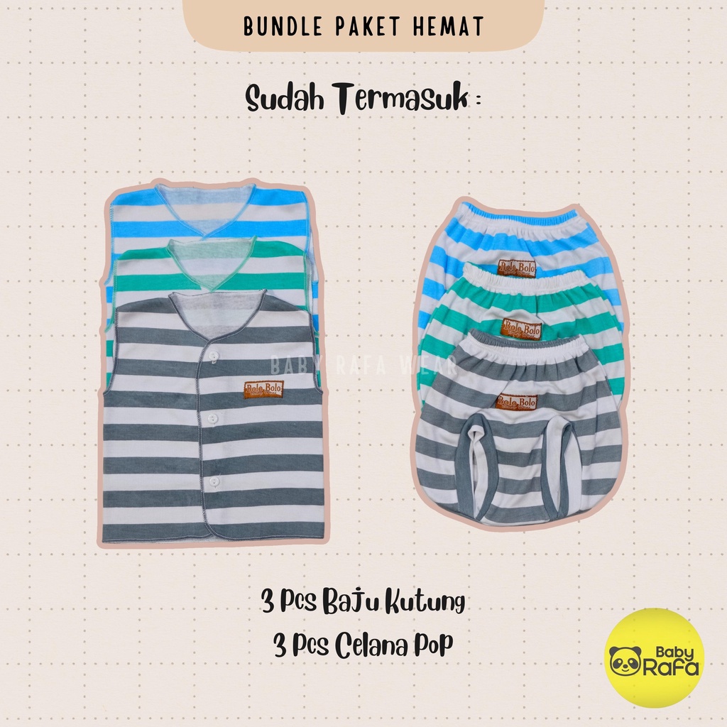 9 Stel / 18 pcs Paket Hemat Setelan Baju Bayi STRIPE SERIES merk SNI BOLO - BOLO