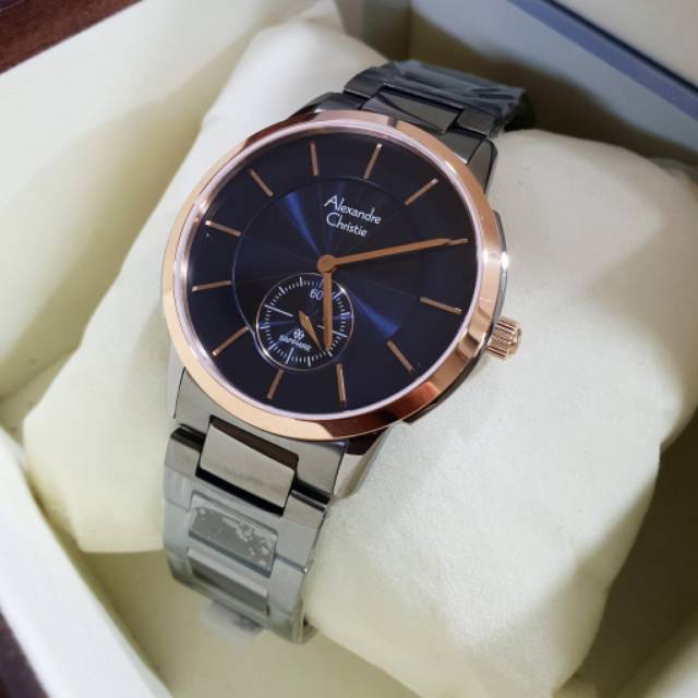 Alexandre christie AC8546 grey rosegold ( kaca sapphire ) jam tangan pria original