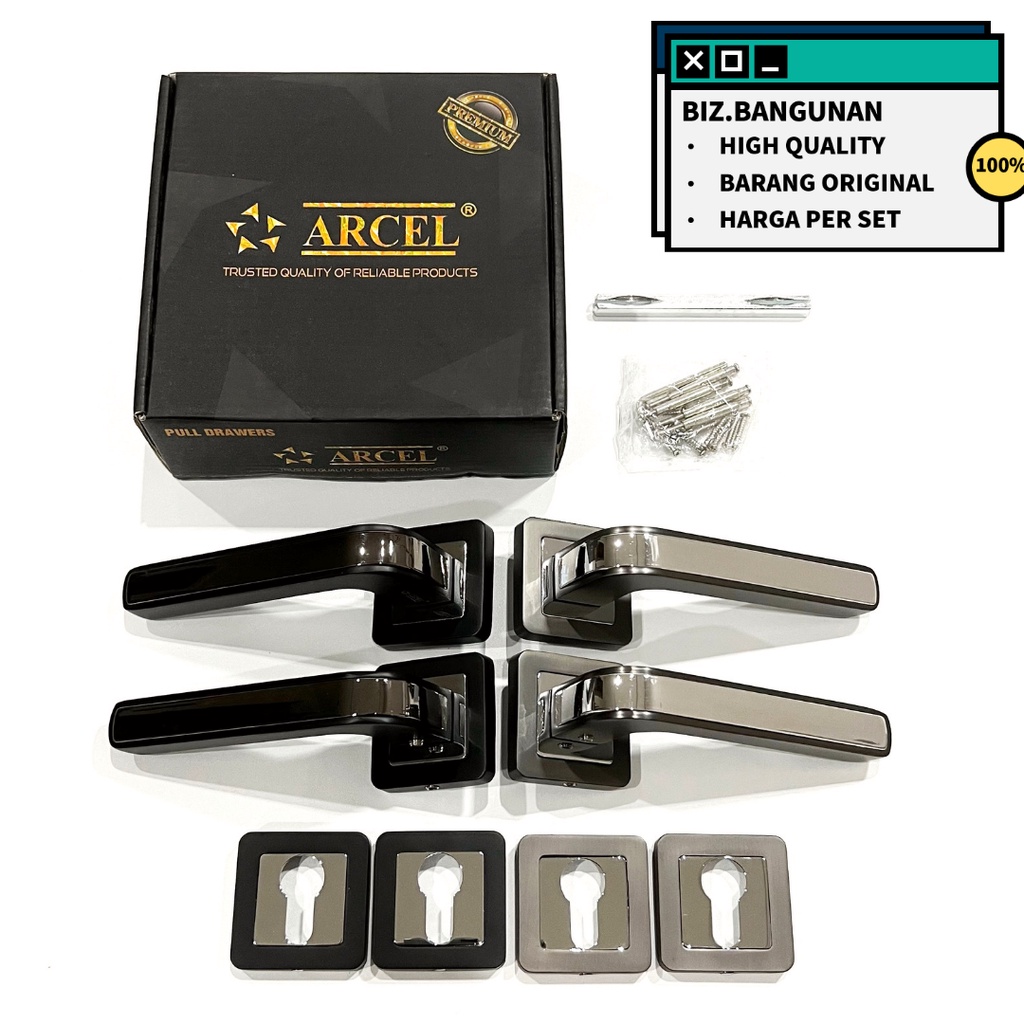 HANDLE PINTU SET PISAH ARCEL 2802 SILVER - KUNCI TARIKAN GAGANG BESAR