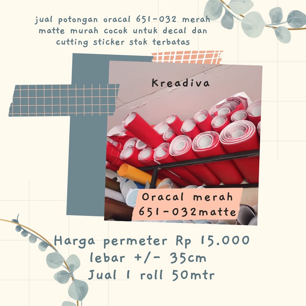 STICKER ORACAL 651 KODE 032 MERAH MATTE DOFF SISA POTONGAN