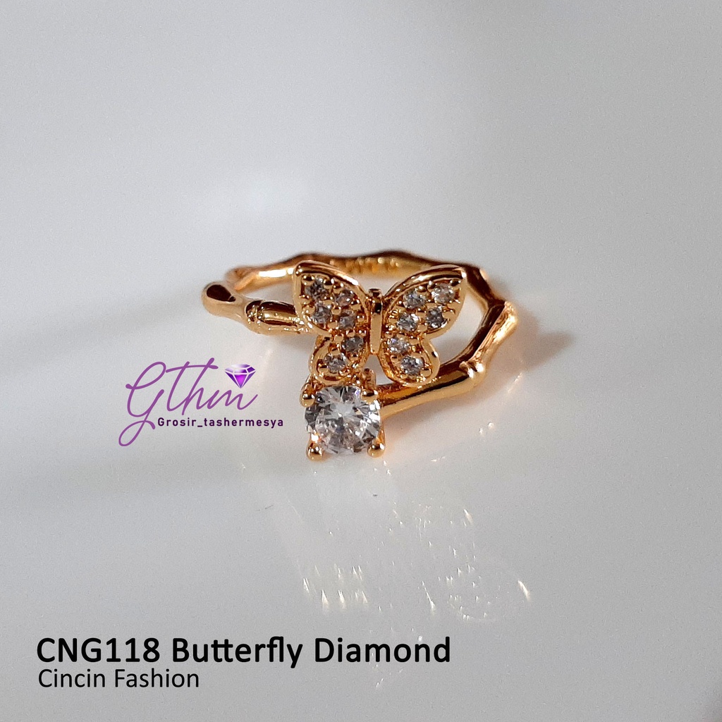 Cincin Butterfly Diamond Solitaire Anti karat Gold Plated Perhiasan fashion Import Premium CNG118 GTHM