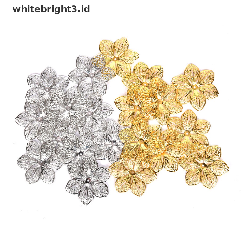 (whitebright3.id) 50pcs / Set Konektor Liontin Bentuk Bunga Filigree Untuk Kerajinan Tangan DIY