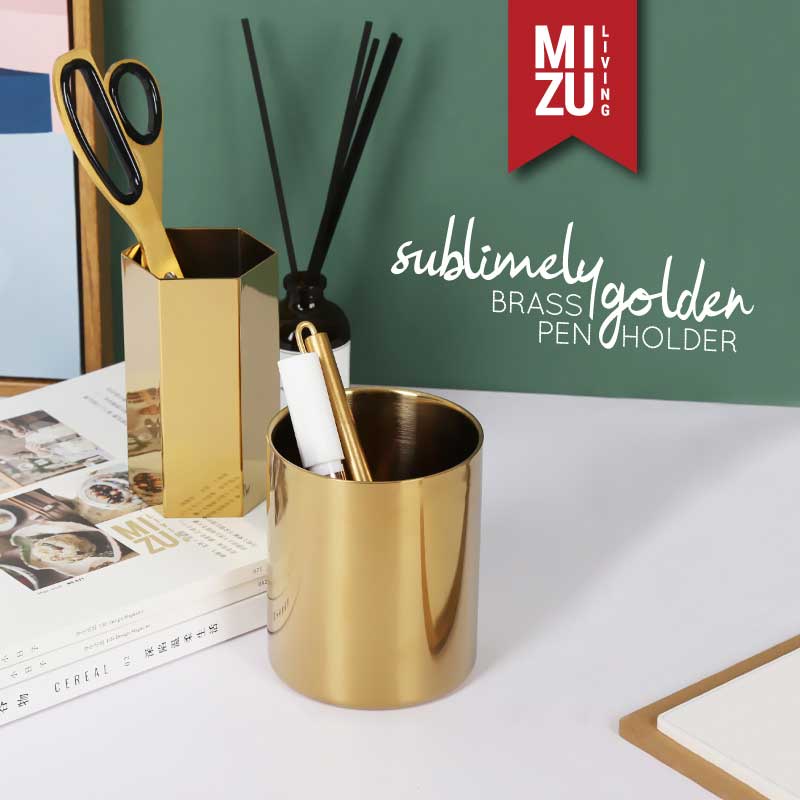 SUBLIMELY GOLDEN Brass Pen Holder Office Stationery Tempat Alat Tulis ATK Serbaguna Emas Kuas Makeup