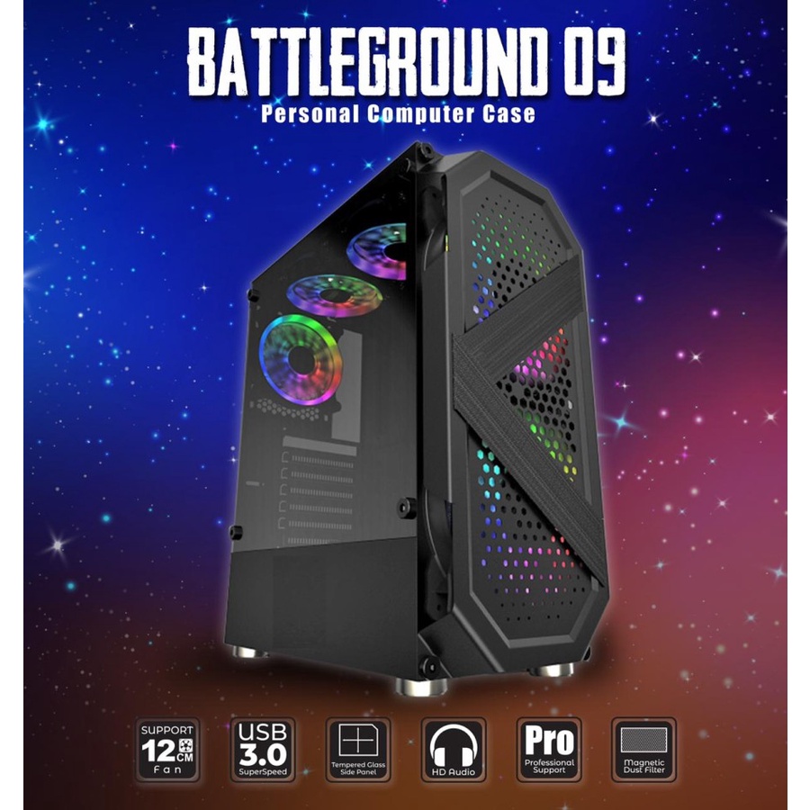 Casing Simbadda BattleGround 09 black - ATX, mATX Tempered Glass