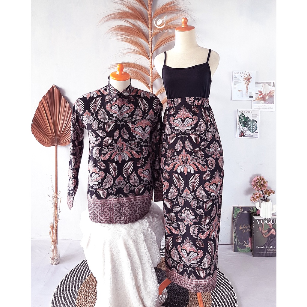 NEW ARRIVAL - Rok Couple Kemeja Batik Lengan Panjang AUDI / Batik Couple Kondangan / Baju Couple Pasangan Rok Span Dan Kemeja Pria Lengan Panjang