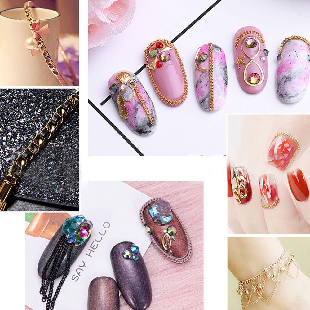 MXBEAUTY Rantai Logam Punk Wanita Emas Perak Nail Art Dekorasi DIY Pesona Kuku