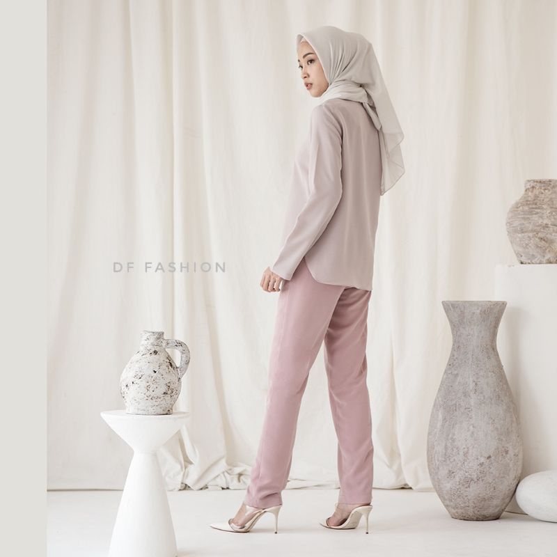 Celana panjang wanita lurus pinggang karet Tali