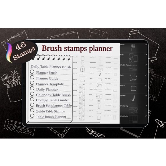 Procreate Brush - 46 Journal Planner Stamp Brushes