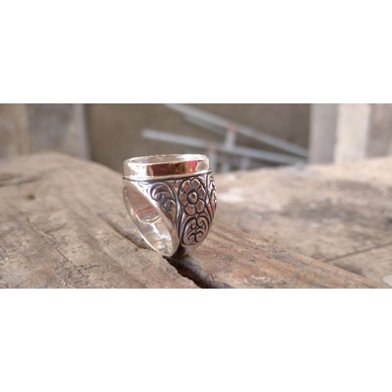 emban cincin perak  handmade motif bunga tatah