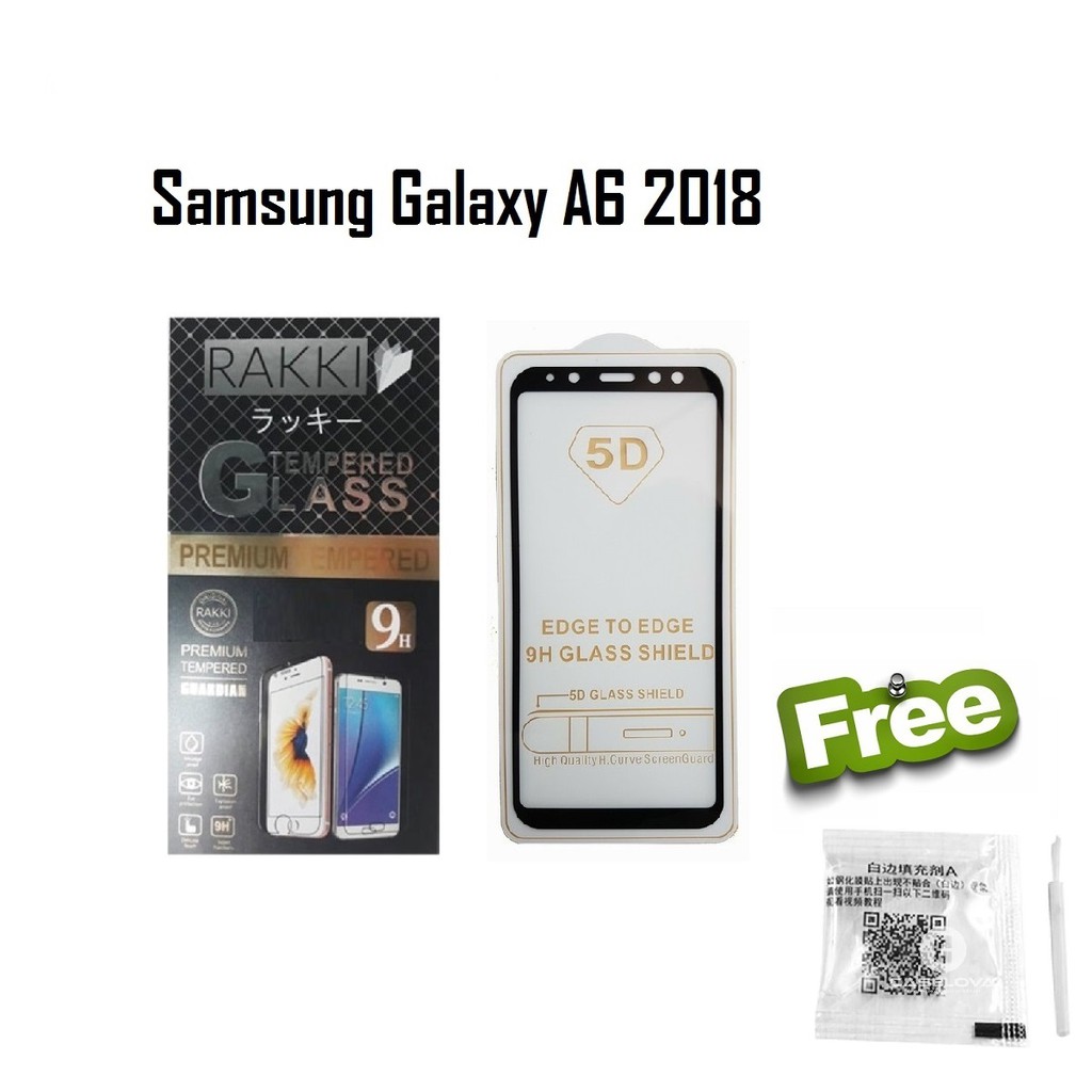 TEMPERED GLASS WARNA SAMSUNG GALAXY A6 2018 5D FULL COVER FREE LEM LIQUID TEMPERED GLASS