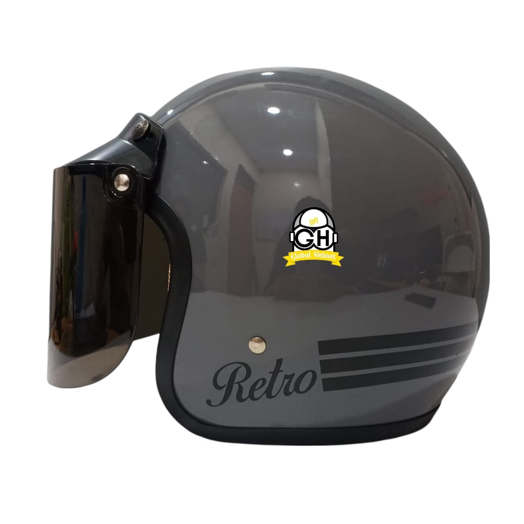 HELM BOGO CLASSIC GUNMET GARIS RETRO MOTOR DEWASA SNI FREE KACA FLAT