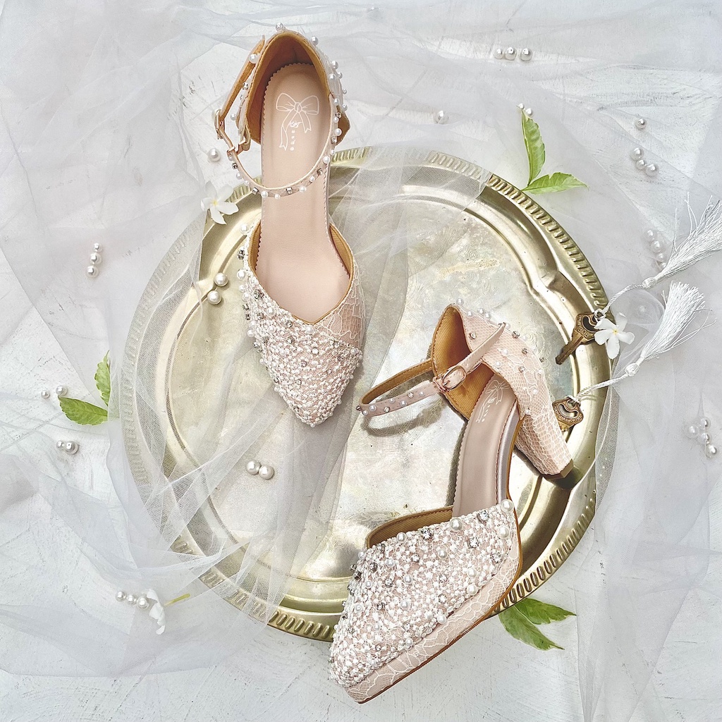Ivory Blush Sepatu Pesta Wedding Wanita Block Heels 7cm AVEDA
