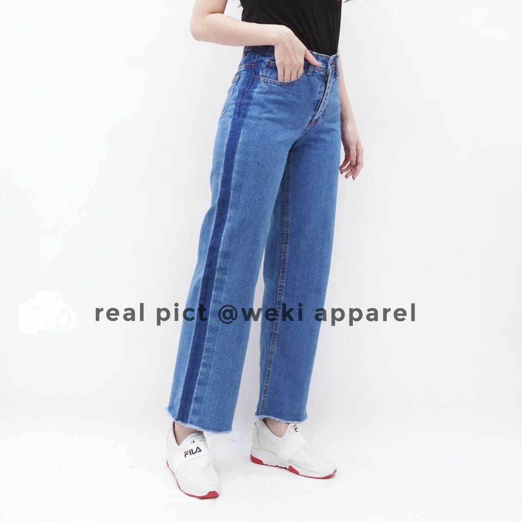 Weki Celana Kulot High waist Jeans Wanita List