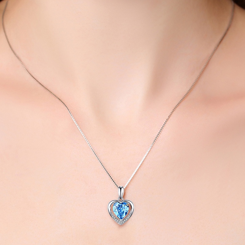 [Ready Stock]Fashion Elegant Love Blue Crystal Pendant Necklace