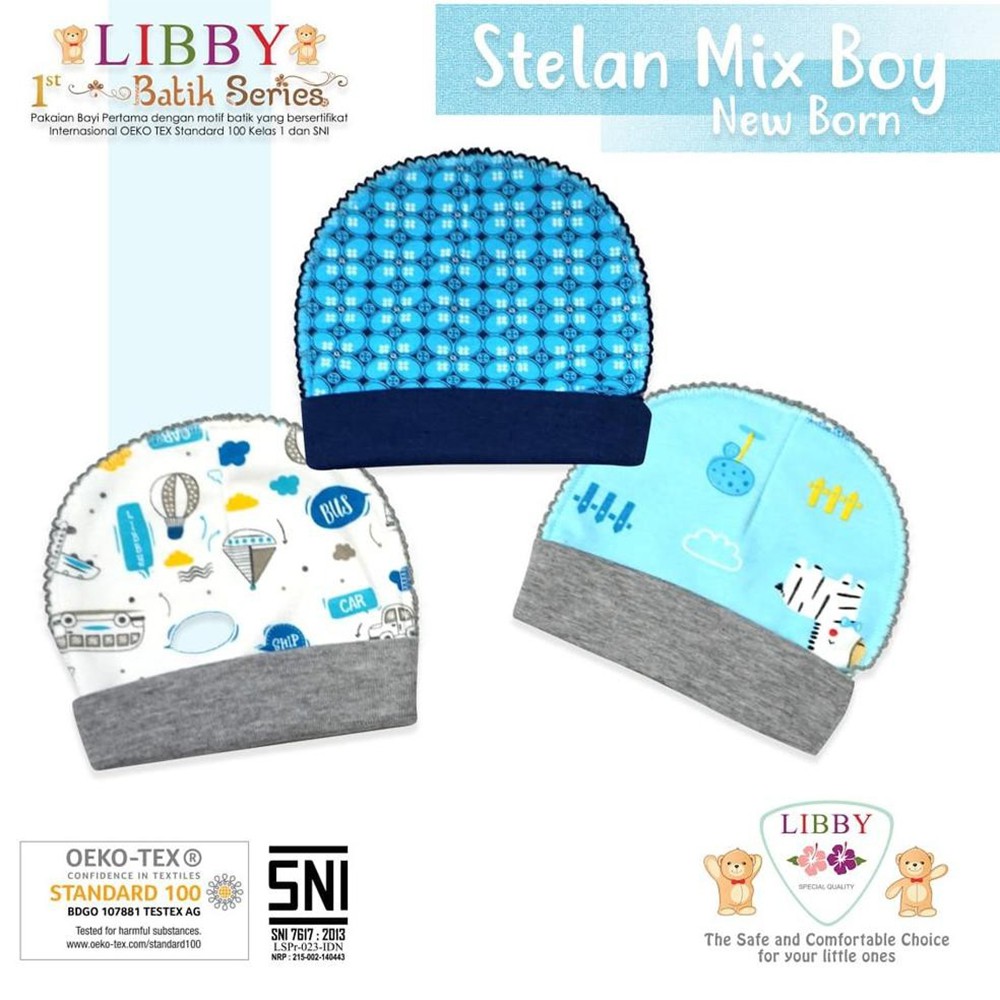 Libby Baby Topi Bulat Batik Boy Biru Topi Libby Bayi Newborn