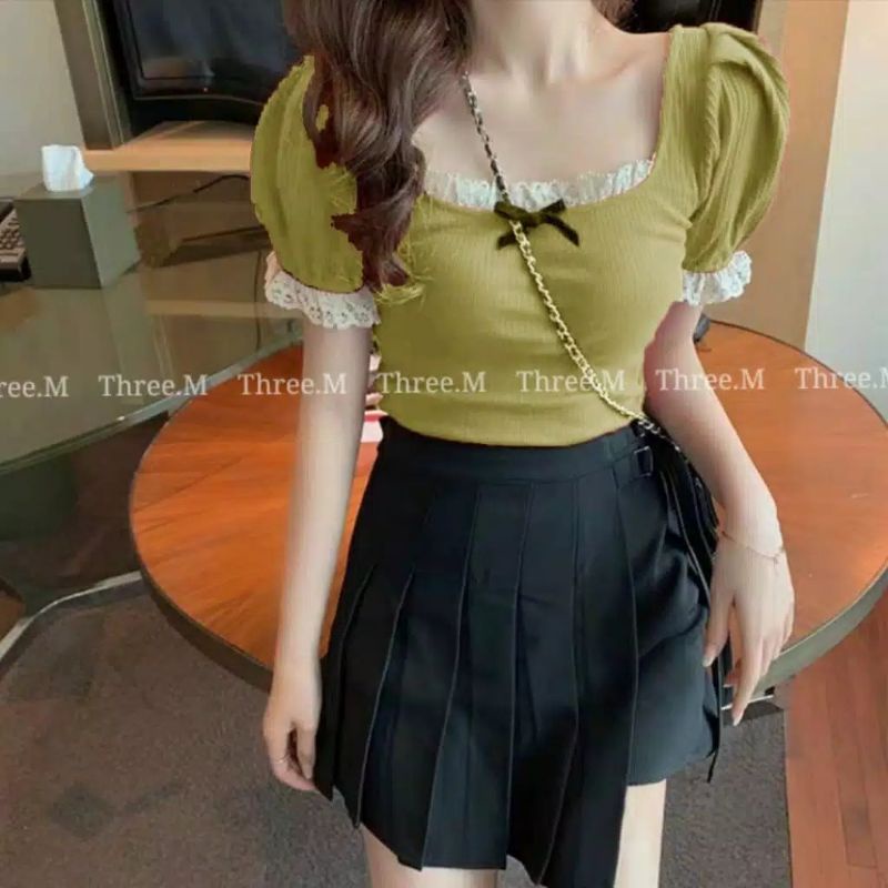 MDLV ~ 1386 KNIT RIBBON TOPS KOREA ATASAN RAJUT KOREA TOP RAJUT KOREA ATASAN IMPORT FASHION IMPORT