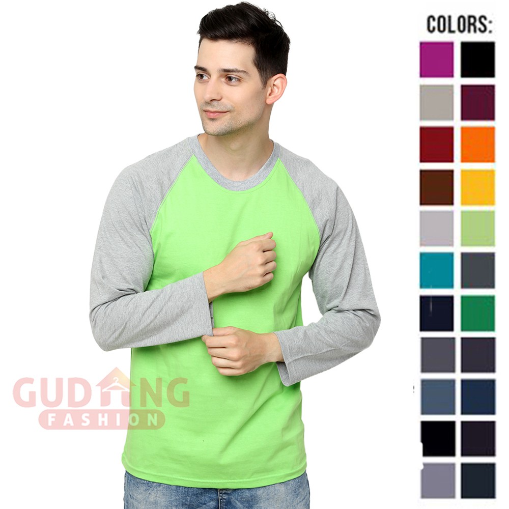 Baju Raglan Pria Panjang Modis / Tshirt Casual Warna Kombinasi - Banyak Pilihan Warna PLS (COMB)