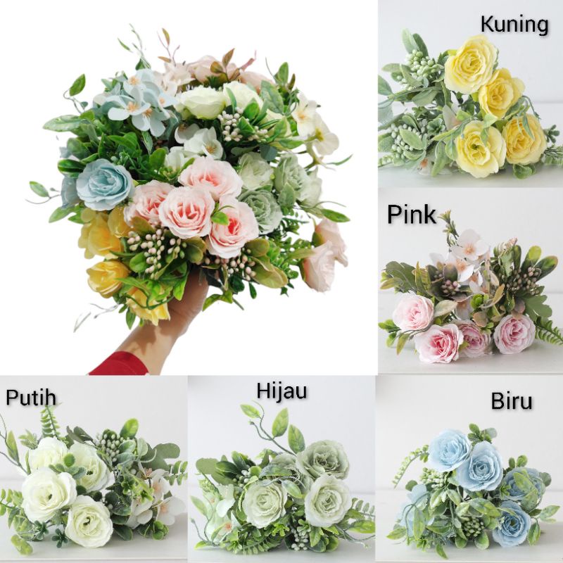 Bunga Artifisial Hydrangea Mix Mawar AF64 Hortensia Plant Hiasan Mahar Seserahan Hantaran Hampers