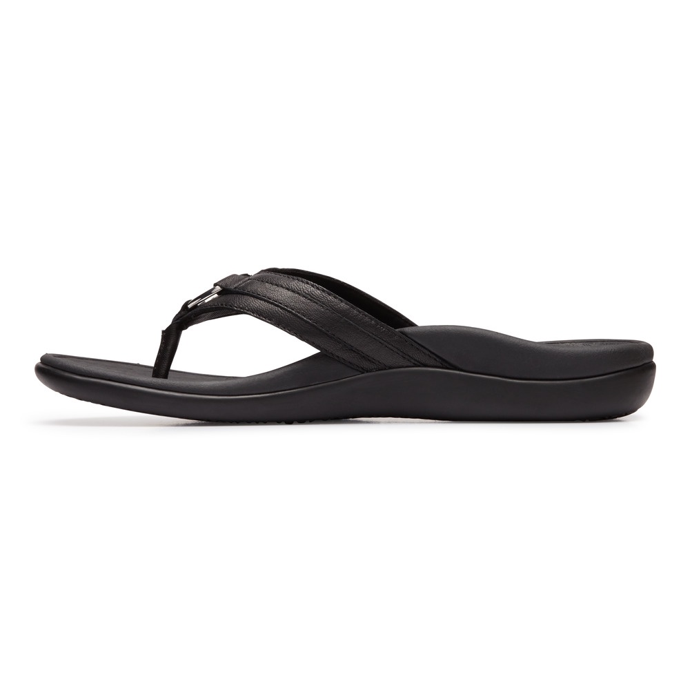 Vionic Aloe Leather Black Sandal Wanita