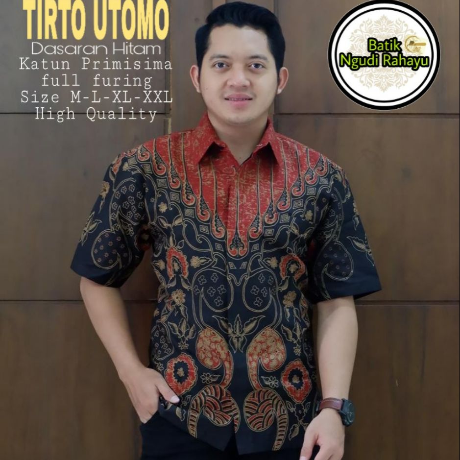 Kemeja Batik Lengan Pendek Pria Batik Pendek Warna Merah TIRTO UTOMO PENDEK Baju Batik Warna Merah