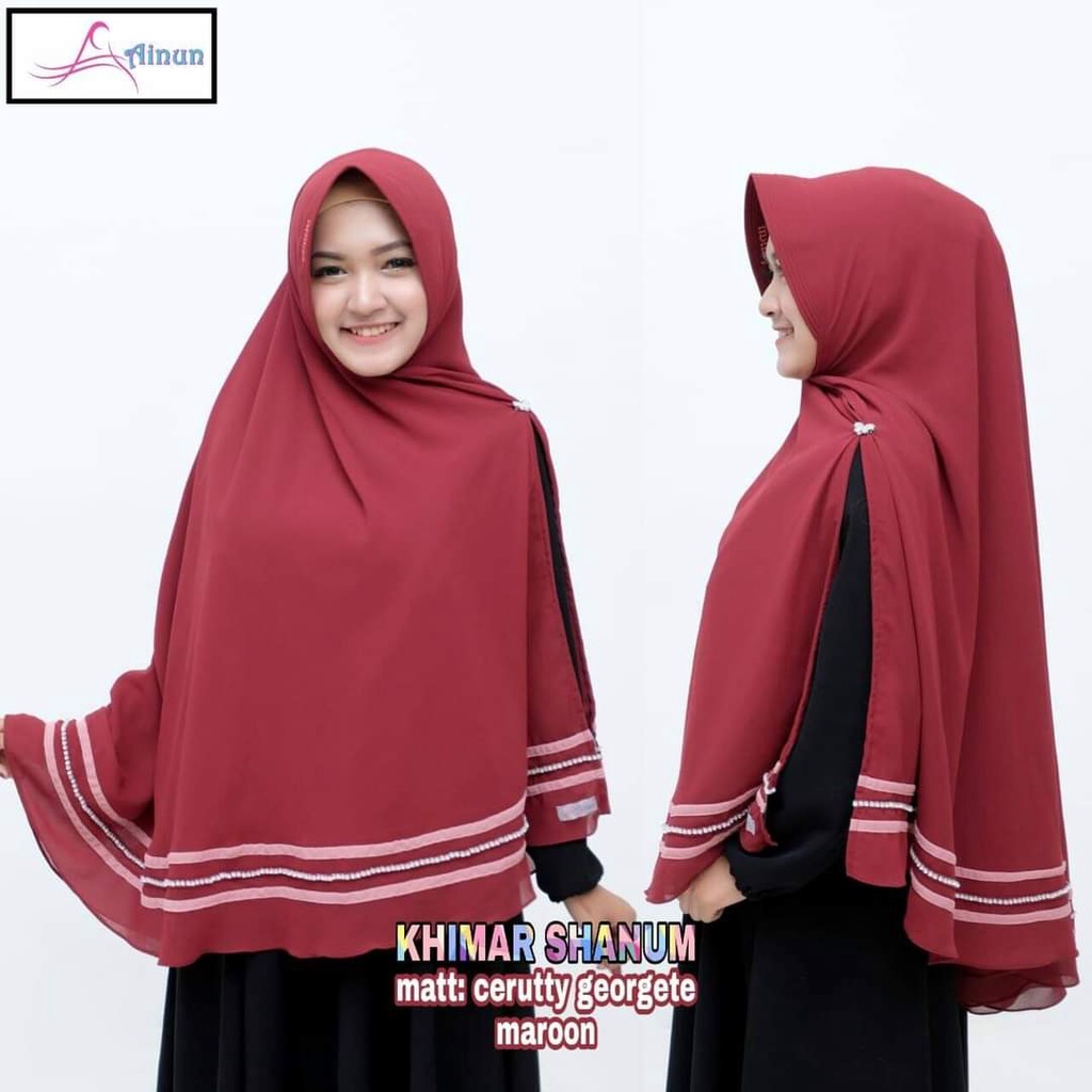 Ainun Jilbab Instan Khimar Shanum Size Jumbo Warna Maroon Bahan Jersey Premium Tebal Tidak Nerawang