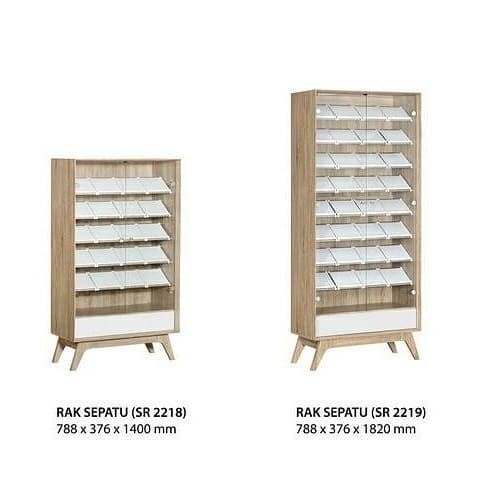 Lemari Sepatu Scandinavian Kayu Pintu Kaca Minimalis Modern