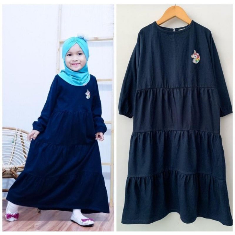 Gamis anak perempuan aplikasi bordir baju kaos muslimah anak cewek umur 1 tahun - 10 tahun