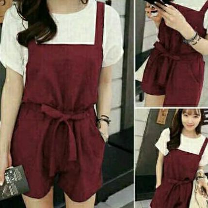 Dn6T Jumpsuit Wanita Celana Pendek - Overall Wanita - Baju Kodok Wanita - Merah Tlgp