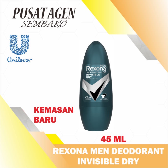REXONA MEN DEODORANT ROLL ON INVISIBLE DRY 45 ML DEODORAN PRIA 45ML DEO KULIT KETIAK COWO COWOK LAKI