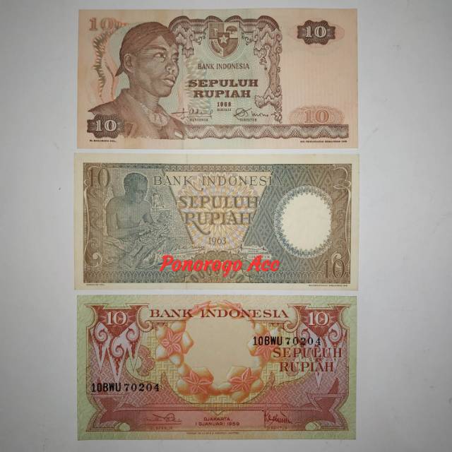 (GRESS) Paket uang kuno 10 rupiah pekerja 10 rupiah seri bunga 10 rupiah jendral sudirman