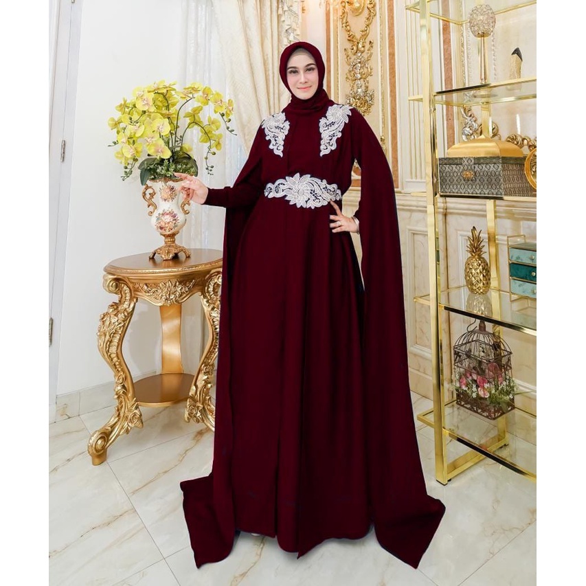 HOPYLOVY - Maxi Dress Gamis Wanita Terbaru Dress Mix Bordir Almeera