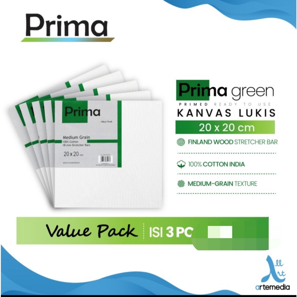 

kanvas prima green 20 x 20 isi 3 buah value pack