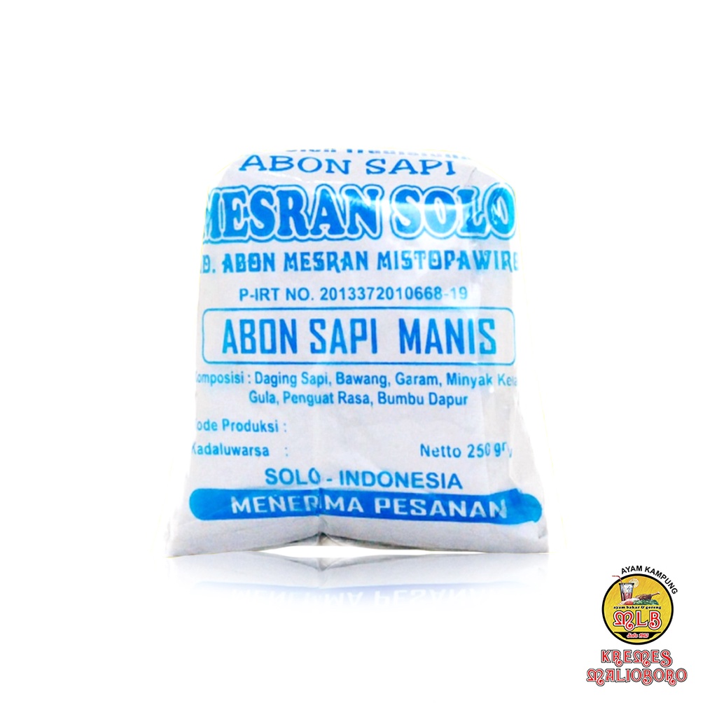 

Abon Sapi Mesran Manis Original Asli Mesran Oleh Oleh Khas Solo