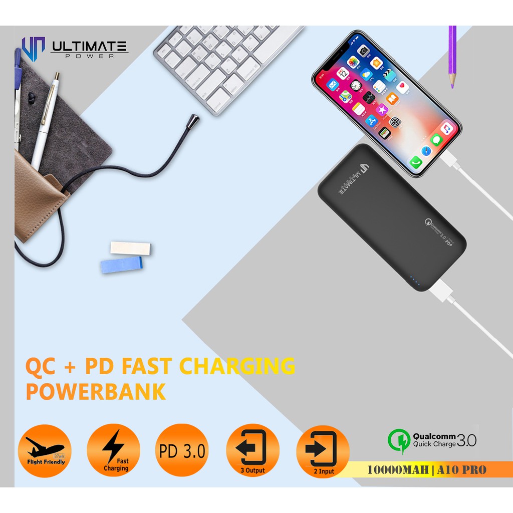 Power bank 10000mAh Fast Charging A10 PRO Ultimate Power QC+PD  Original Promo