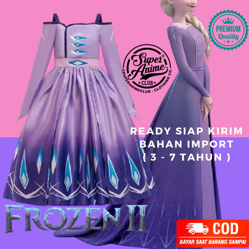 Kostum Elsa Frozen II Anak Ungu Baju Princess Gaun Dress Ulang Tahun Perempuan Cewek Ultah Import