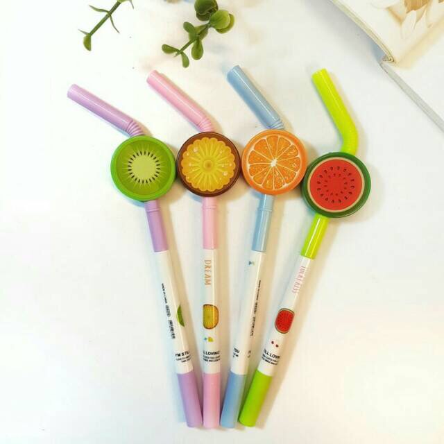 

Bolpen Pulpen Ballpoint Gel Lucu Unik Fancy Korea Buah Fruits Fruit Sedotan Rainbow