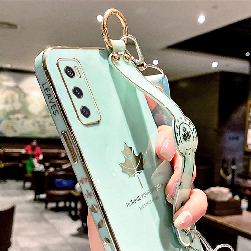 Case Motif Daun Maple Dengan lanyard Untuk Vivo V20 SE