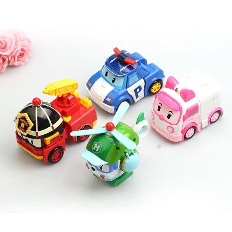 (isi 4 pcs) MAINAN MOBIL MINI ANAK ROBOCAR POLI PULL BACK CAR